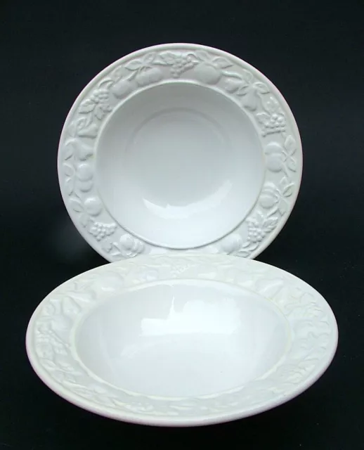 TWO Marks & Spencer White Embossed Fruit Soup or Dessert Bowls  20.5cmw - in VGC