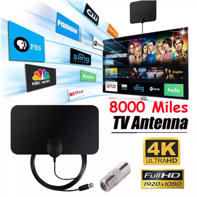 8000Miles Indoor HD Digital TV Antenna Aerial Signal Amplified 1080P 4K Freeview