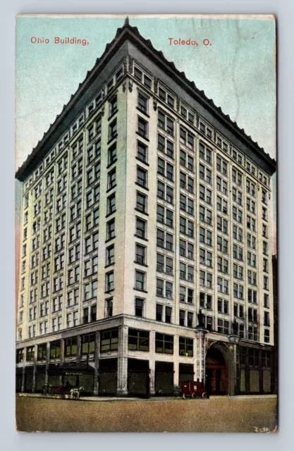 Toledo OH-Ohio Building, Horse & Wagon, Antique Vintage c1912 Postcard