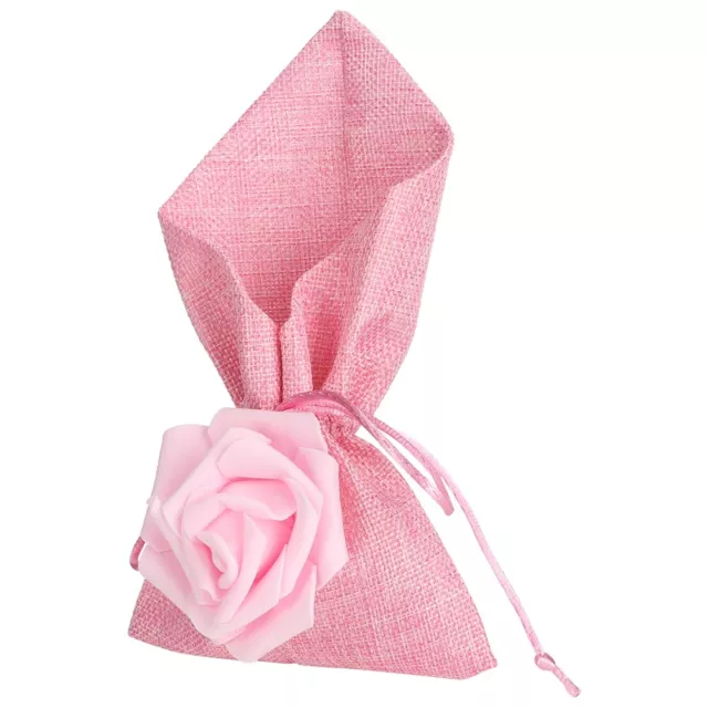 (Pink)10Pcs Candy Bags Linen Rose Beautiful DIY Candy Bag Gift For Marriage B HG