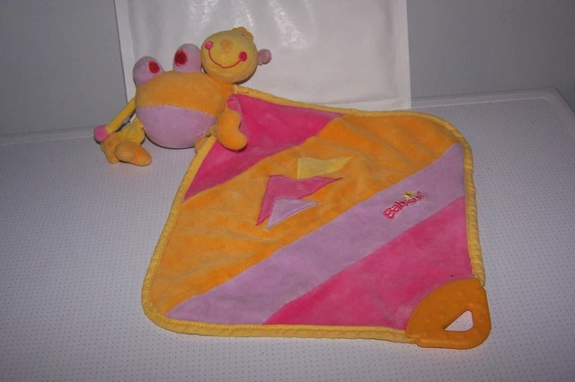 Doudou Plat Vache Girafe Baby Sun Mouchoir Jaune Rose Orange Violet Grelot Tbe