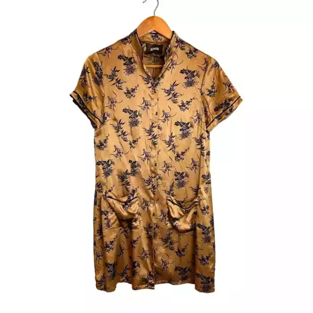 REFORMATION Gold Silk Chinese Cheongsam Mandarin Collar Shirtdress 3