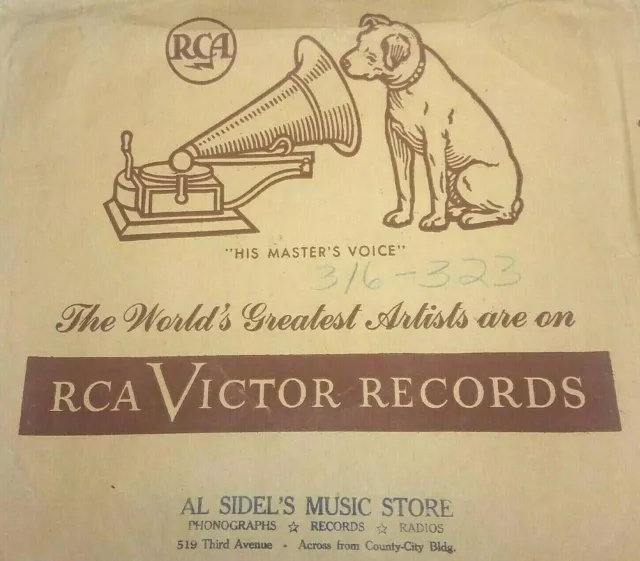 Bolsa de papel impreso VICTOR RECORDS 78 RPM Al Sidel Music Store 519 3rd Ave Seattle