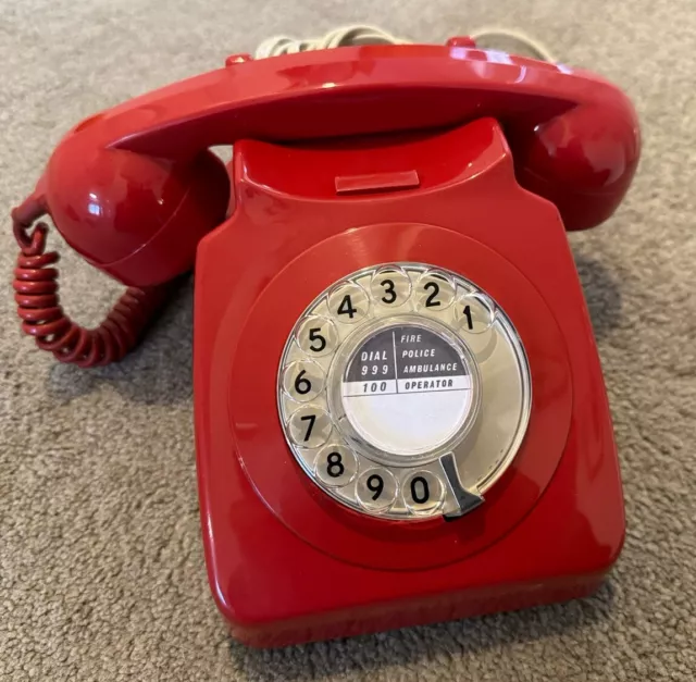 Vintage Lacquer Red GPO 746 Rotary Dial Telephone - Diakon Handset - Brit Retro