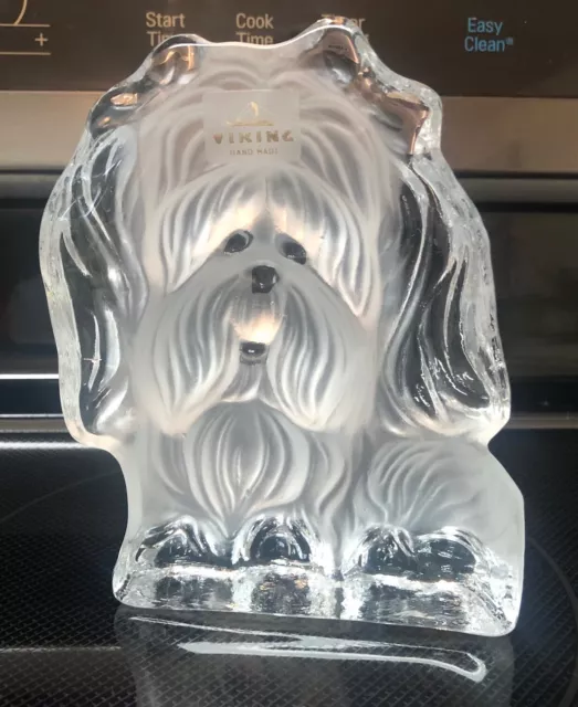 Clear & frosted glass dog figurine Viking Hand Made Yorkie Terrier Shih Tzu