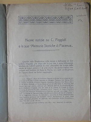 1917-CRISTOFORO POGGIALI MEMORIE DI PIACENZA-UMBERTO BENASSI Autografo 