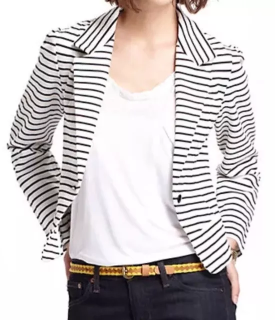 Anthropologie Cartonnier Spinnaker Blazer Striped Ivory Black Jacket - Size L