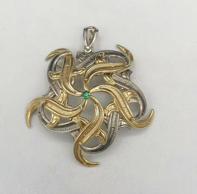 Pendentif émeraude, rubis et saphir : collier en argent sterling