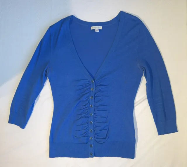 New York & Company V-Neck Button Up Long Sleeve Blue Sweater Top Women Size XS
