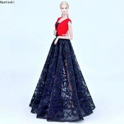 Red Vest Coat Black Lace Long Dress Gown For 11.5" Doll Outfits Clothes Set 1/6