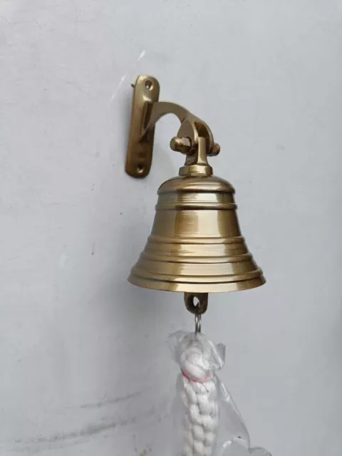 Antique Brass Ship Bell Nautical Hanging Door Bell With Wall Mounted Bracket