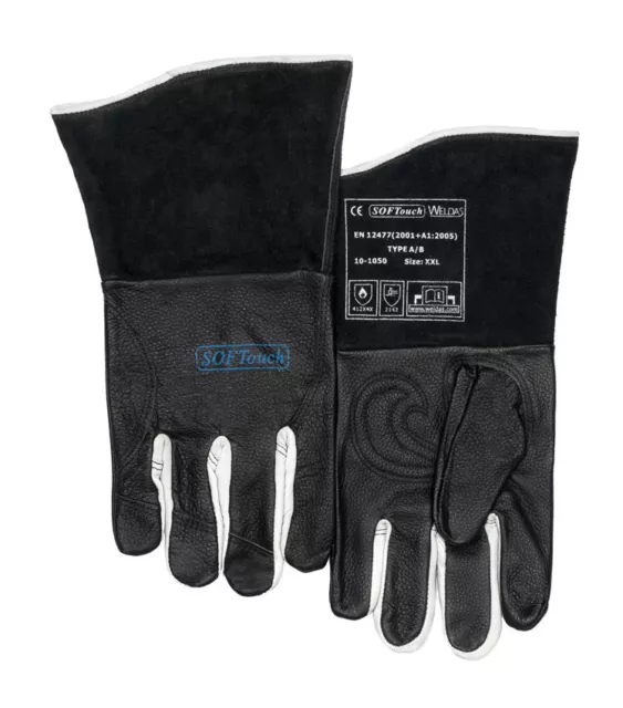 Weldas Black Leather Multi Process Mig Tig MMA Welding Gloves - Perfect for TIG!