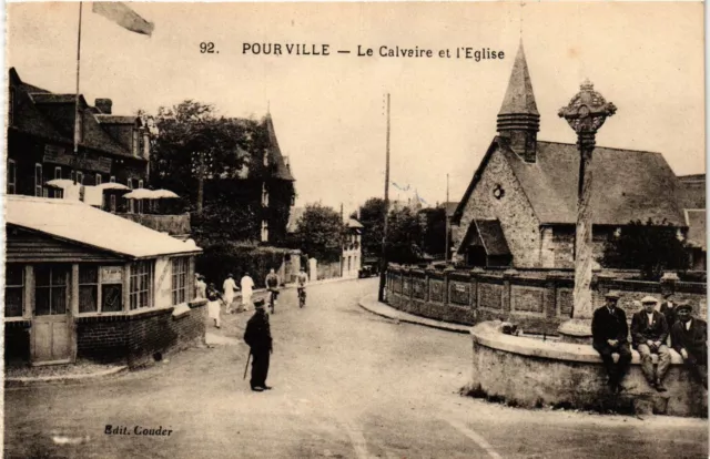 CPA POURVILLE-Le Calvaire et l'Église (348807)