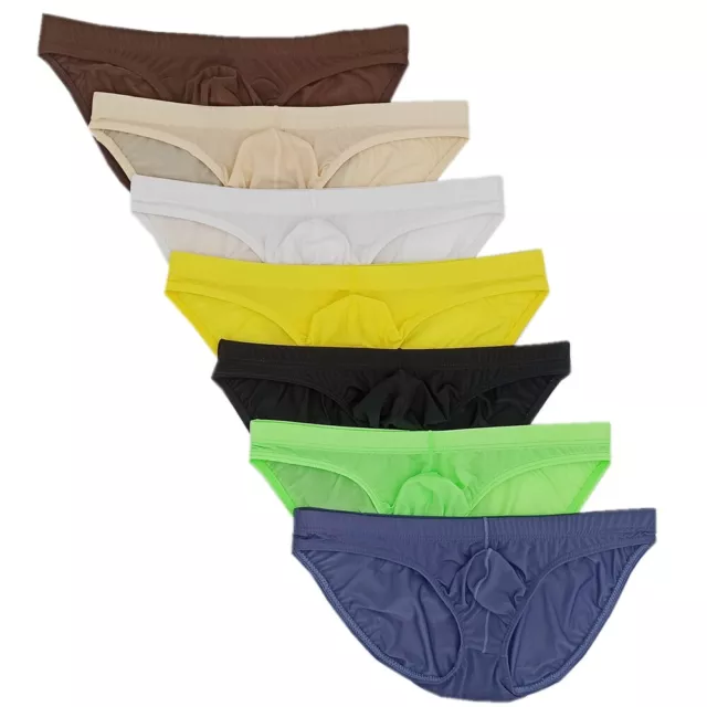 7 Pack Men's Sexy Underwear Briefs Bikini ice silk Low Rise Solid Underpants