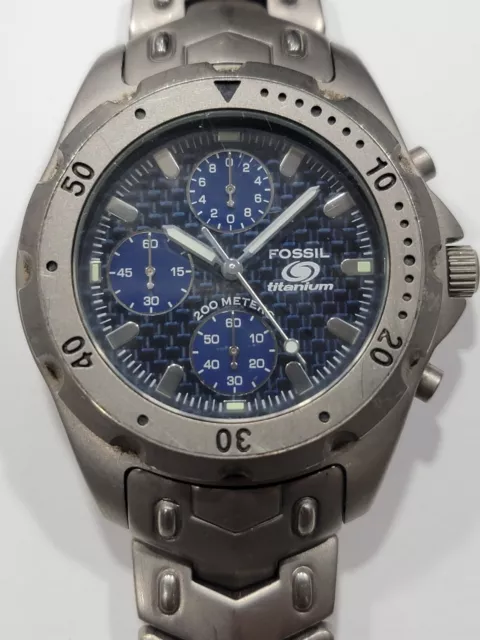 MENS FOSSIL TITANIUM Chronograph Watch TI 5011 Blue Dial 200m with