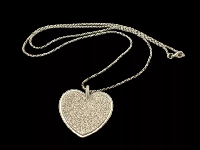 Milor Italy 925 Sandblasted Glitter Heart Sterling Silver Pendant & Necklace