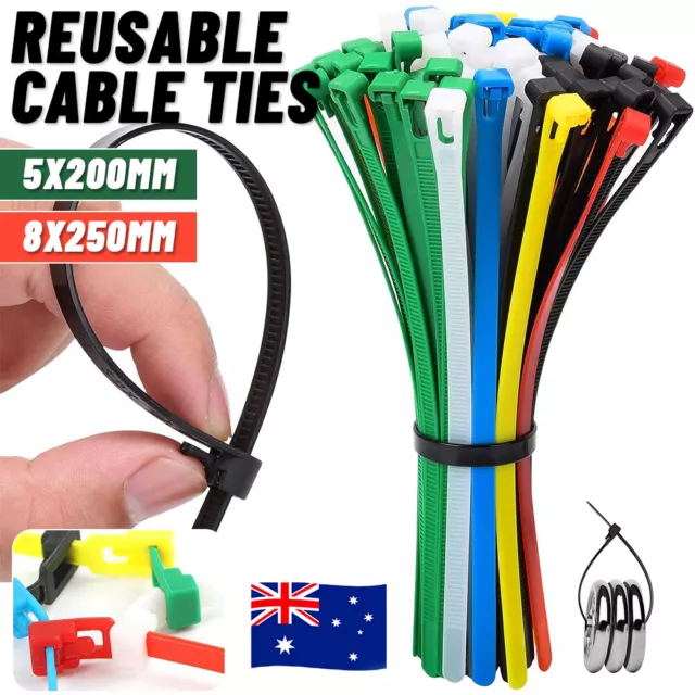 Cable Zip Ties Nylon Plastic Heavy Duty Releasable Reusable Wrap Wire Removable