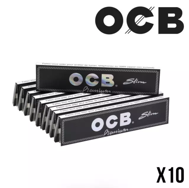 10X OCB SLIM PREMIUM Carnets Feuilles longues à rouler KS slim +1 BRIQUET offert