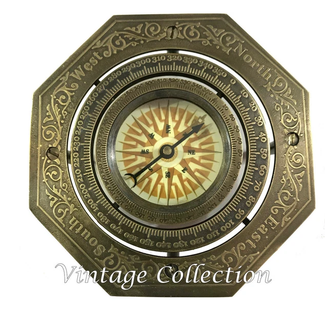 Boussole Laiton Nautique Vintage – Reproduction Militaire Marine, Faite Main Inde