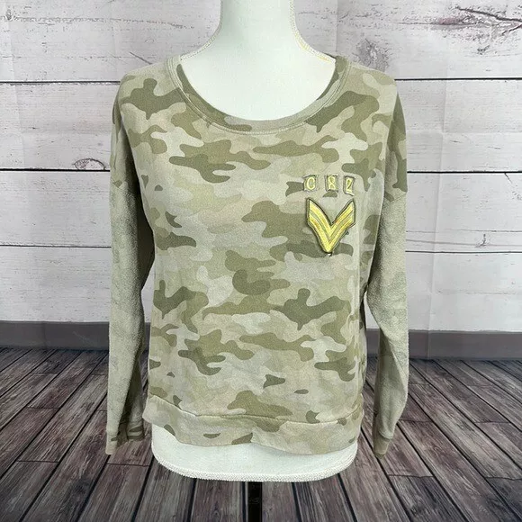 Rails Womens Sweatshirt size Small Green Kelli Camo Pull Over Patch Military