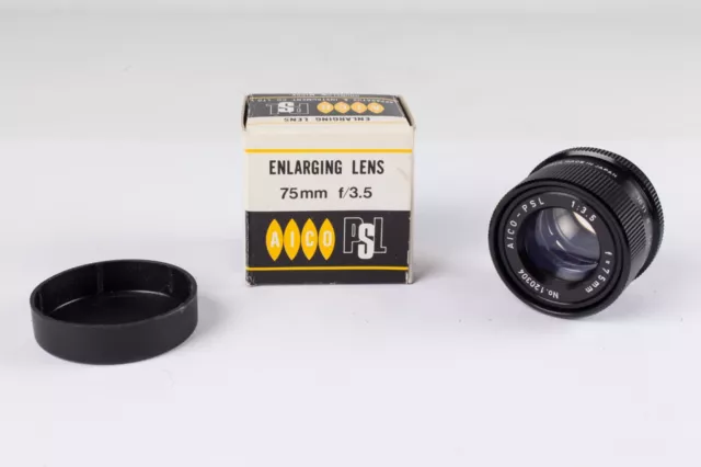 Lente de ampliación AICO PSL 75 mm f3,5 para 6x6 cm - ajuste de tornillo M39 Leica en caja - nuevo