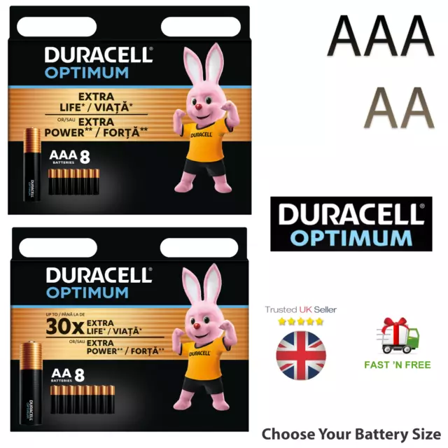 Duracell Optimum Ultra Power Aa & Aaa  Alkaline Batteries Lr03 Lr6 Most Power Uk