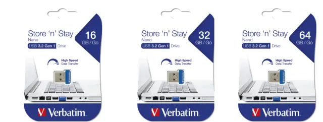 Verbatim Store ‘n’ Stay NANO USB 3.2 Gen 1 Drive 16GB/32GB/64GB