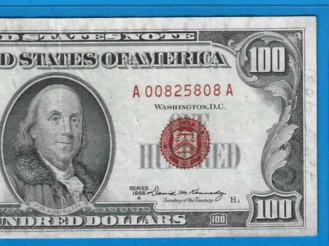 1966 A $100 USN-Legal Tender Note,Red Seal,Circ Crisp VF,Nice!