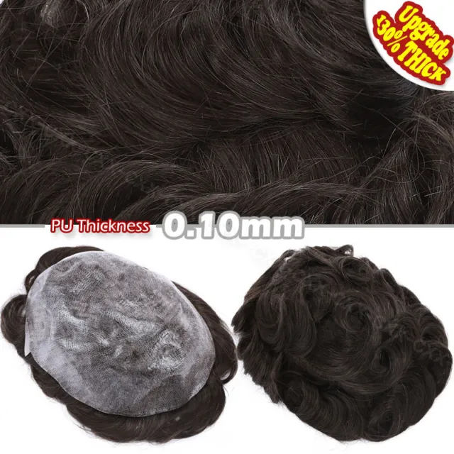 Mens Toupee Hair Replacement System Wig REAL Human Hair Topper Hairpiece Grey US