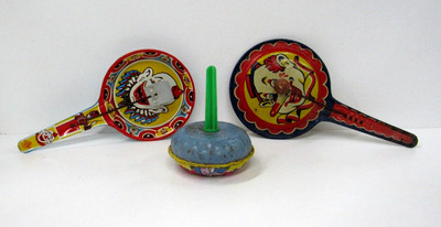 Vintage Lot Of 3 USA Made Noise Makers LITHO Creepy  CLOWN Tin US Metal Toy #F