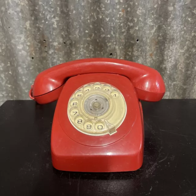 Vintage Rotary Telecom Dial Telephone Phone Red