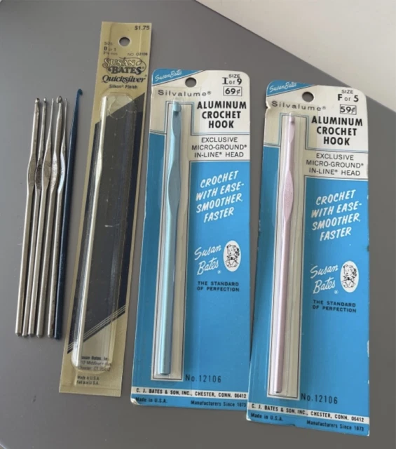 9 vintage crochet hooks - 2 unopened - Bates Boye Milwards 9 vintage crochet hooks - 2 unopened - Bates Boye Milwards