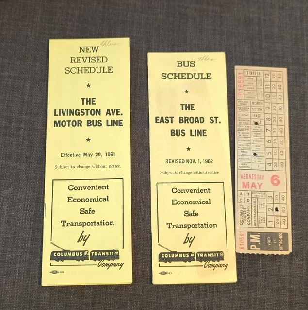 COLUMBUS TRANSIT MOTOR Bus Lines Timetables Transfer Vintage Ohio ...