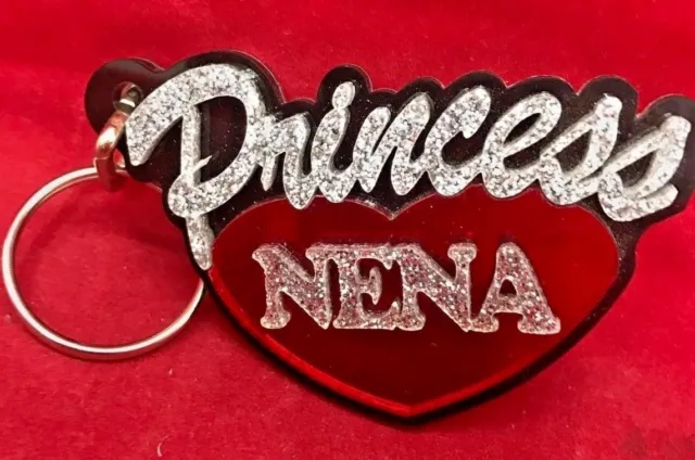 Princess Heart Key Chain Laser Cut Free keychain key ring Personalized any name