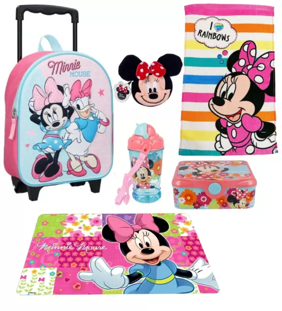 Minnie Mouse Disney Mochila Trolley 3D, Toalla, Caja, Botella Escuela