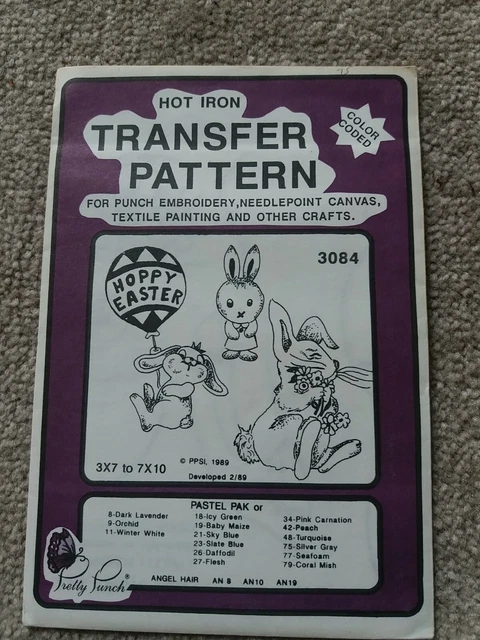Patrón de transferencia de hierro conejito de Pascua - bordado artesanal textil vintage