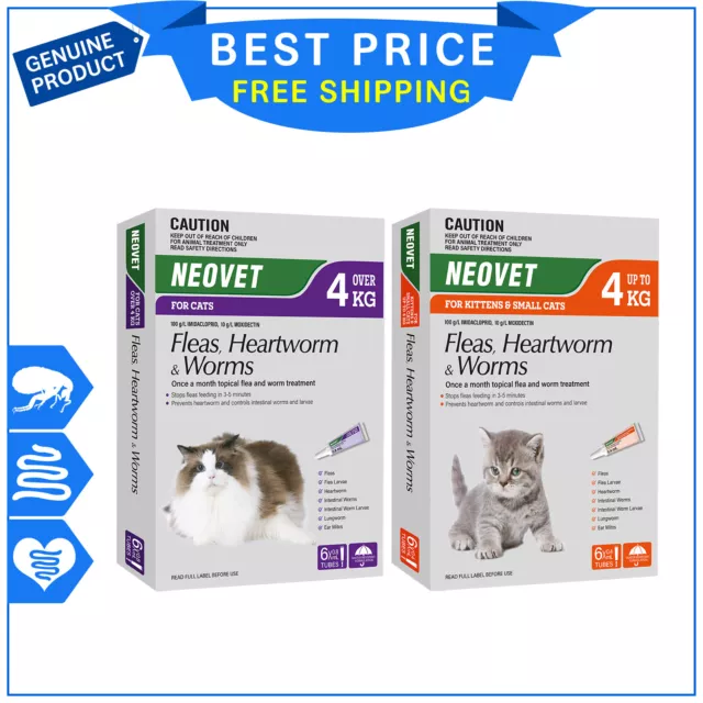 Neovet for Cats 6 Pipettes Heartworm Flea Worm Protection