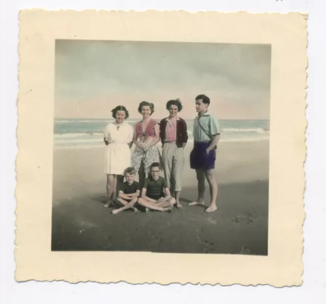 Vintage Original Colorized Tinted Family Photo on the Beach - SA849