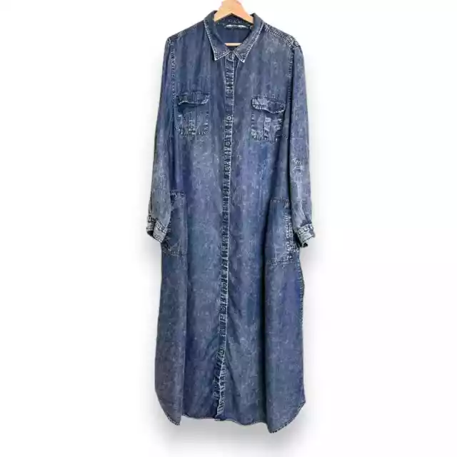 Soft Surroundings Acid Wash Chambray Long Sleeve Maxi Shirt Dress Women's 1X