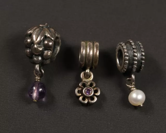 3 schöne Pandora Charms mit Aufhänger Stein und Perle Schmuck - Silber 925