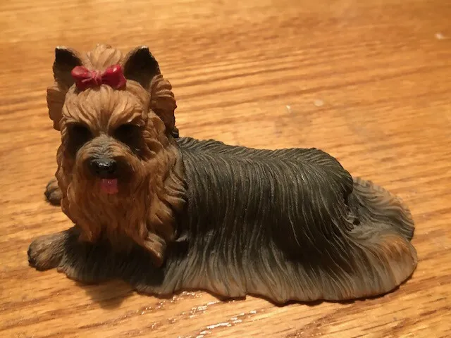 Yorkshire Terrier Figurine W/ Red Bow & Pink Tongue 1986