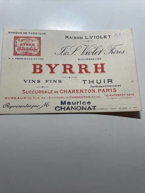 Ancienne Carte De Visite Maison Violet Byrrh Thuir