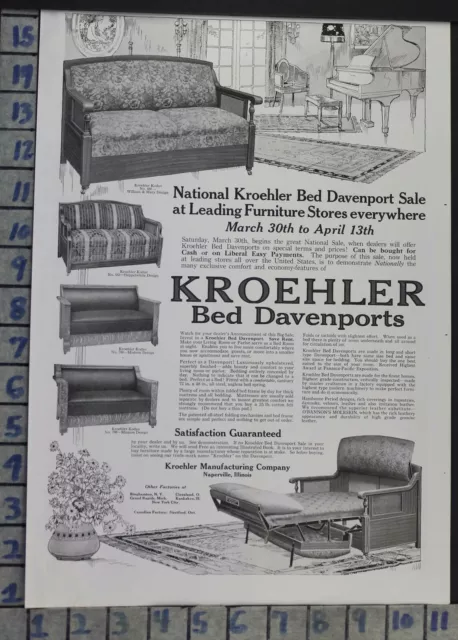 1918 Kroehler Bed Couch Furniture Living Room Home Decor Vintage Art Ad Ci16