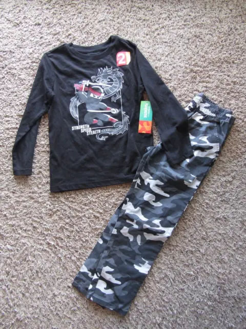 NWT 365Kids from Garanimals Black Cotton Blend Graphic Camo Pants & Top Youth 6