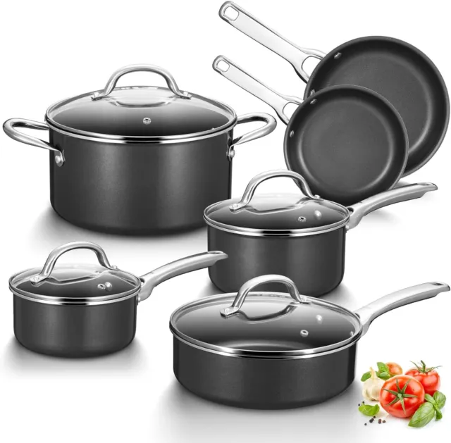 Pots and Pans Set Nonstick Fadware 10 Peice Set with Glass Lids N9103