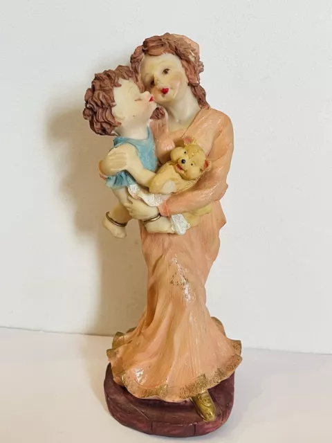 Figurine, statuette, biscuit, porcelaine, déco polychrome mate, Femme, enfant
