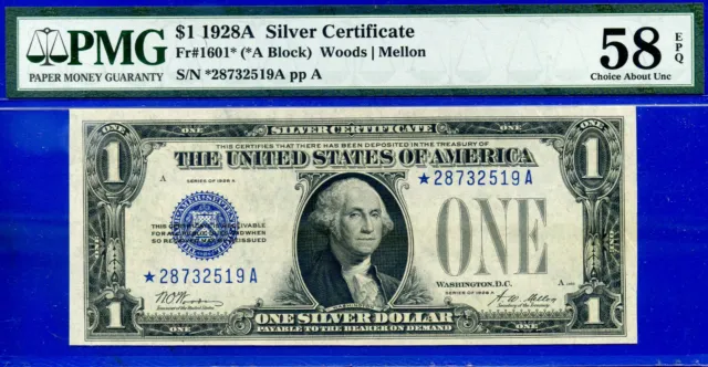 1928A $1 Silver Certificate PMG AU 58EPQ Magestic Icy Blue Star Fr 1601*