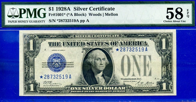 1928A $1 Silver Certificate PMG AU 58EPQ Magestic Icy Blue Star Fr 1601*