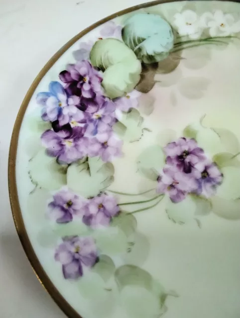 Antique Thomas Sevres Bavaria Hand Painted Porcelain Plate violets gold soft