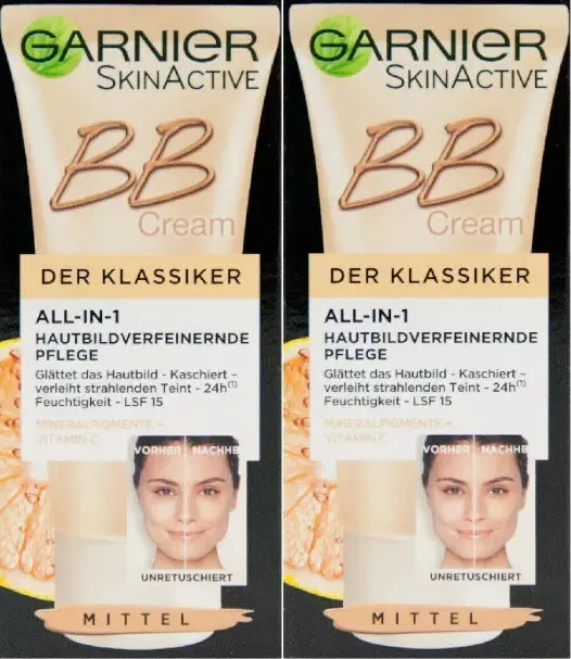 Garnier BB Cream All In 1 Klassiker Hautbildverfeinernd Mittel, 2er (2 x 50ml)